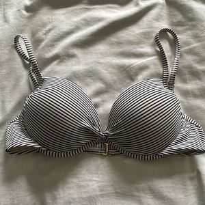 Navy and White Striped Bikini Top